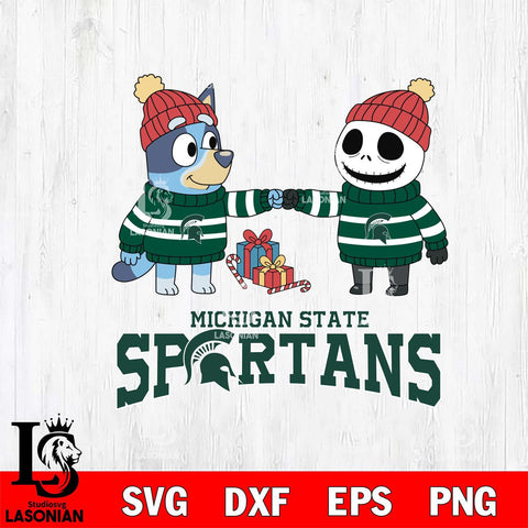 Michigan State Spartans Bluey With Jack Skellington Christmas File Cut, NCAA SVG DXF EPS PNG FILE, Digital Download,Instant Download, Silhouette