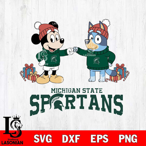 Michigan State Spartans Bluey With Mickey Christmas File Cut, NCAA SVG DXF EPS PNG FILE, Digital Download,Instant Download, Silhouette