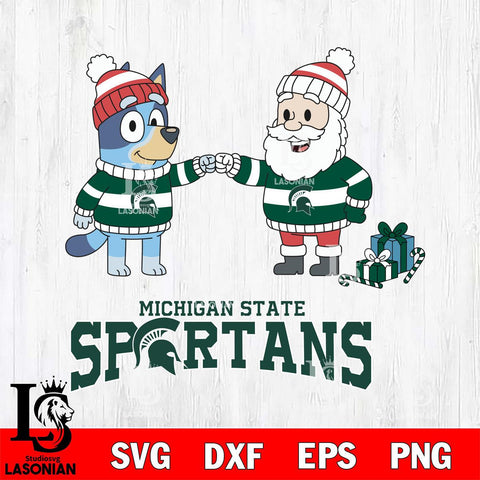 Michigan State Spartans Bluey With Satan Christmas File Cut, NCAA SVG DXF EPS PNG FILE, Digital Download,Instant Download, Silhouette