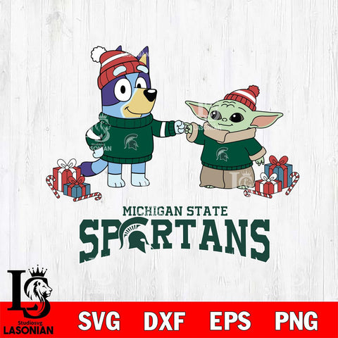 Michigan State Spartans Bluey With Yoda Christmas File Cut, NCAA SVG DXF EPS PNG FILE, Digital Download,Instant Download, Silhouette