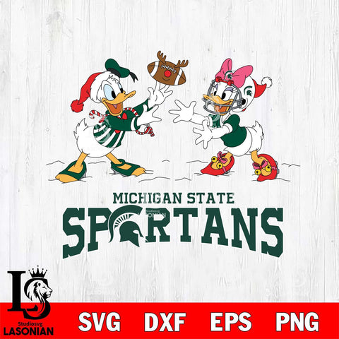 Michigan State Spartans Donald Duck & Daisy Duck Football Cricut,Christmas SVG DXF EPS PNG FILE, NCAA Digital Download,Instant Download, Silhouette