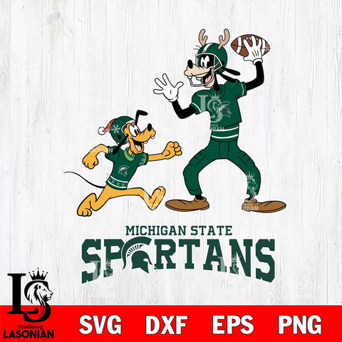 Michigan State Spartans Goofy & Pluto Football Cricut,Christmas SVG DXF EPS PNG FILE, NCAA Digital Download,Instant Download, Silhouette