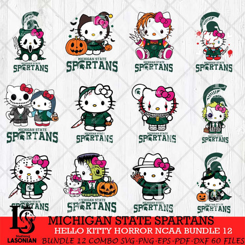 Michigan State Spartans Hello Kitty Horror NCAA Bundle 12 SVG Svg Eps Dxf Png File, Digital Download