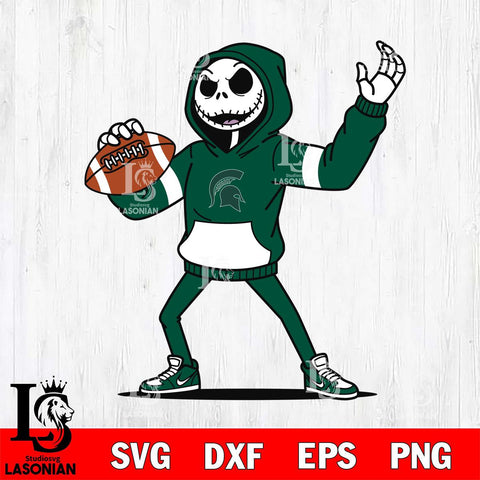 Michigan State Spartans Jack Skellington Football Christmas File Cut, NCAA SVG DXF EPS PNG FILE, Digital Download , Criucut , Silhouette