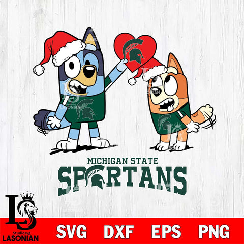 Michigan State Spartans Love Bluey Christmas Svg Eps Dxf Png File, Digital Download