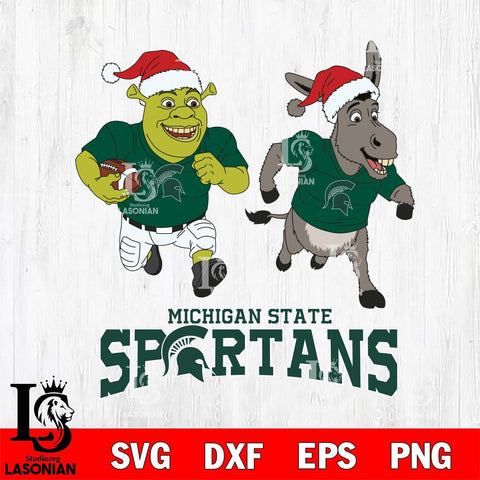 Michigan State Spartans Shrek and Donkey Football Cricut,Christmas SVG DXF EPS PNG FILE, NCAA Digital Download,Instant Download, Silhouette