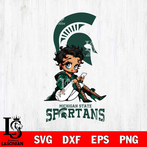 Michigan State Spartans Style Black Fan Girl Betty Boop, Svg Eps Dxf Png File, Digital Download