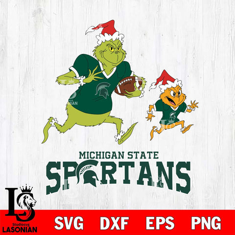 Michigan State Spartans The Grinch & Max Football Cricut,Christmas SVG DXF EPS PNG FILE, NCAA Digital Download,Instant Download, Silhouette