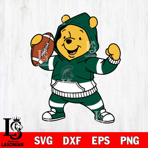 Michigan State Spartans Winnie The Pooh Disney Football Christmas File Cut, NCAA SVG DXF EPS PNG FILE, Digital Download , Criucut , Silhouette