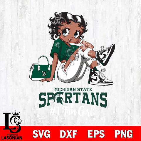 Michigan State Spartans #1 Black Fan Girl Betty Boop, Svg Eps Dxf Png File, Digital Download