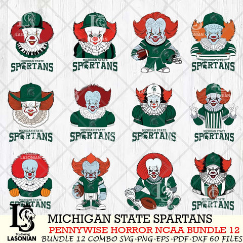 Michigan State Spartans  Pennywise Horror NCAA Bundle 12 SVG Svg Eps Dxf Png File, Digital Download