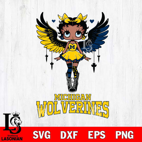 Michigan Wolverines Anglel Black Fan Girl Betty Boop, Svg Eps Dxf Png File, Digital Download