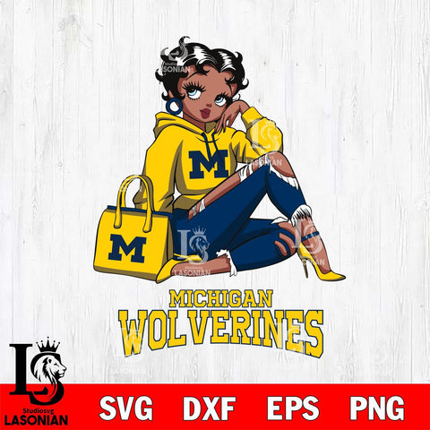 Michigan Wolverines Awesome Black Fan Girl Betty Boop, Svg Eps Dxf Png File, Digital Download
