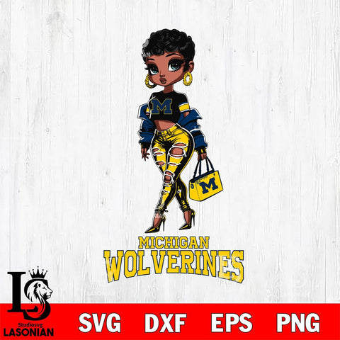 Michigan Wolverines Beautiful Black Fan Girl, Svg Eps Dxf Png File, Digital Download