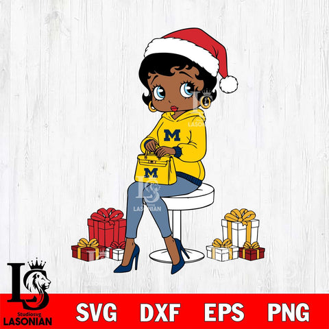 Michigan Wolverines Betty Boop Sit Christmas File Cut, NCAA SVG DXF EPS PNG PDF File, Digital Download , Criucut , Silhouette