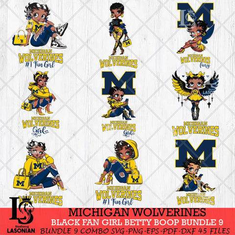 Michigan Wolverines Black Fan Girl Betty Boop Bundle 9, Svg Eps Dxf Png File, Digital Download