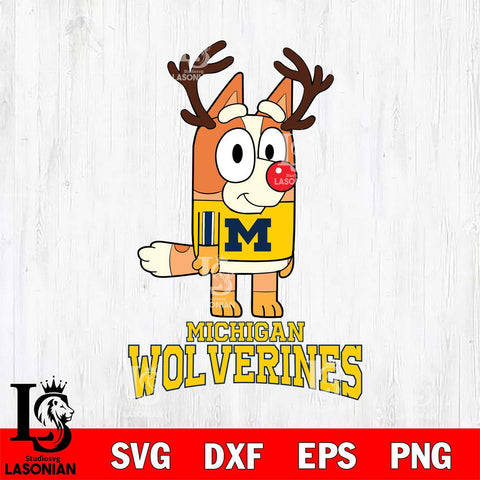 Michigan Wolverines Bluey Chilli Christmas Deer Svg Eps Dxf Png File, Digital Download