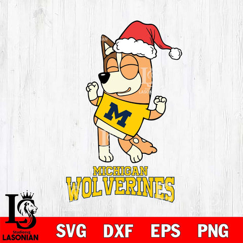 Michigan Wolverines Bluey Chilli Happy Christmas Svg Eps Dxf Png File, Digital Download