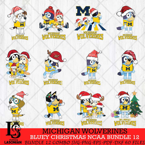 Michigan Wolverines Bluey Christmas NCAA Bundle 12 Cricut File Cut Files , Bluey Cricut , Christmas Svg , Bluey svg , Digital Download, dxf eps png pdf file