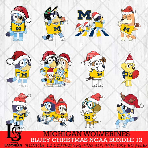 Michigan Wolverines Bluey Christmas NCAA Bundle 12 SVG Eps Dxf Png File, Digital Download, Instant Download