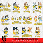 Michigan Wolverines Bluey Dace Mode NCAA Bundle 12 SVG Eps Dxf Png File, Digital Download, Instant Download