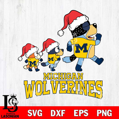 Michigan Wolverines Bluey Family Christmas Svg Eps Dxf Png File, Digital Download