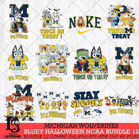 Michigan Wolverines Bluey Halloween NCAA 12 SVG Eps Dxf Png File, Bundle NCAA svg, Digital Download, Instant Download