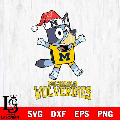 Michigan Wolverines Bluey Happy Christmas Svg Eps Dxf Png File, Digital Download