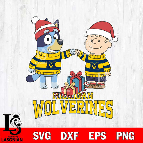 Michigan Wolverines Bluey With Charlie Brown Christmas File Cut, NCAA SVG DXF EPS PNG FILE, Digital Download,Instant Download, Silhouette