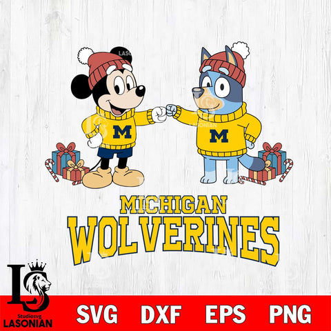 Michigan Wolverines Bluey With Mickey Christmas File Cut, NCAA SVG DXF EPS PNG FILE, Digital Download,Instant Download, Silhouette