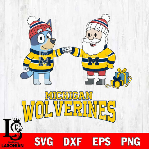 Michigan Wolverines Bluey With Satan Christmas File Cut, NCAA SVG DXF EPS PNG FILE, Digital Download,Instant Download, Silhouette