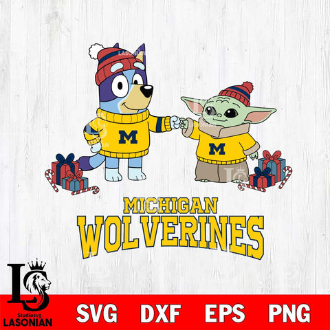 Michigan Wolverines Bluey With Yoda Christmas File Cut, NCAA SVG DXF EPS PNG FILE, Digital Download,Instant Download, Silhouette