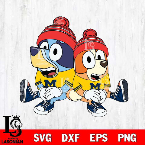 Michigan Wolverines Bluey & Bingo Christmas Svg Eps Dxf Png File, Digital Download, Instant Download