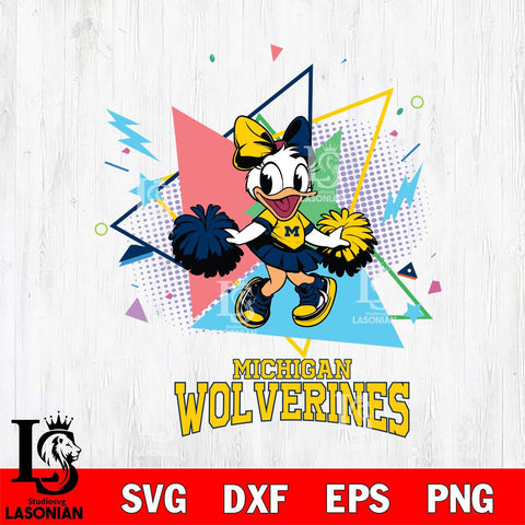 Michigan Wolverines Cute Daisy Duck Cheerleader SVG DXF EPS PNG FILE, NCAA File Cut,Digital Download,Instant Download