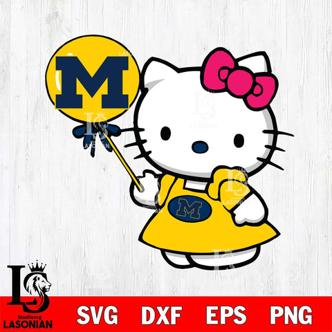 Michigan Wolverines Cute Hello Kitty 2 Svg Eps Dxf Png File, Digital Download, Instant Download