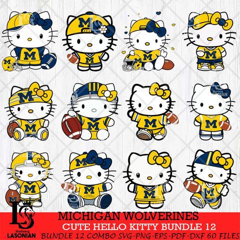 Michigan Wolverines Cute Hello Kitty Bundle 12 SVG Eps Dxf Png File, NCAA Bundle svg, Digital Download, Instant Download