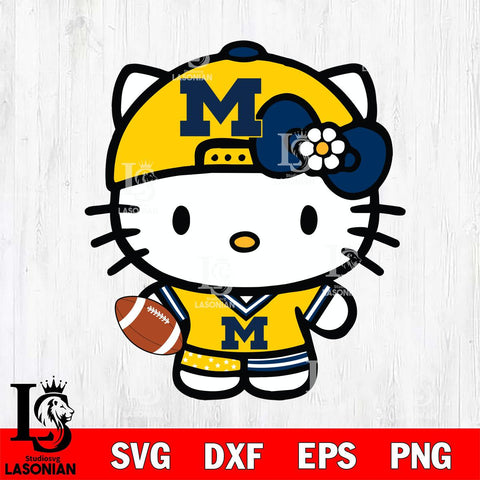 Michigan Wolverines Cute Hello Kitty Football 10 Svg Eps Dxf Png File, NCAA svg, Digital Download, Instant Download
