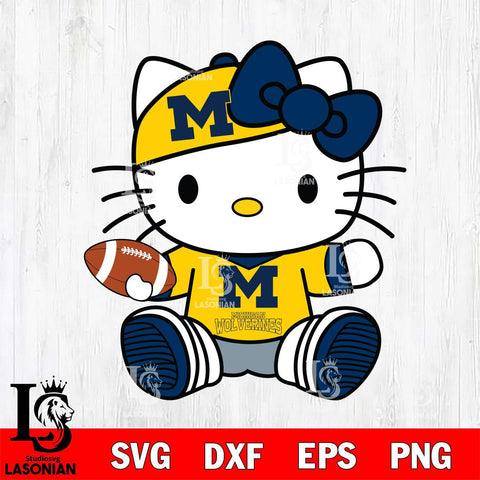 Michigan Wolverines Cute Hello Kitty Football 11 Svg Eps Dxf Png File, NCAA svg, Digital Download, Instant Download