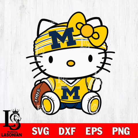 Michigan Wolverines Cute Hello Kitty Football 12 Svg Eps Dxf Png File, NCAA svg, Digital Download, Instant Download