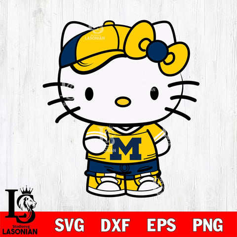 Michigan Wolverines Cute Hello Kitty Football 2 Svg Eps Dxf Png File, NCAA svg, Digital Download, Instant Download