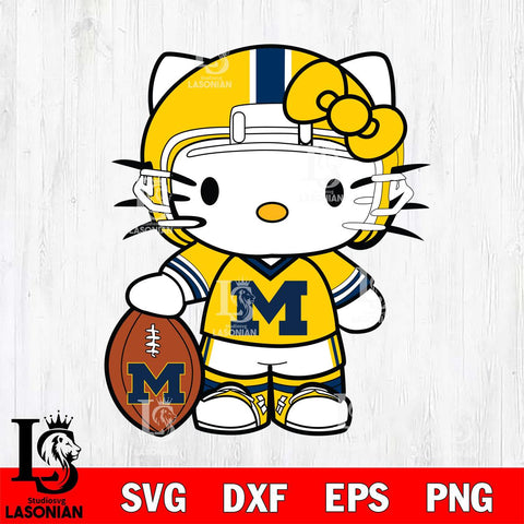 Michigan Wolverines Cute Hello Kitty Football 3 Svg Eps Dxf Png File, NCAA svg, Digital Download, Instant Download