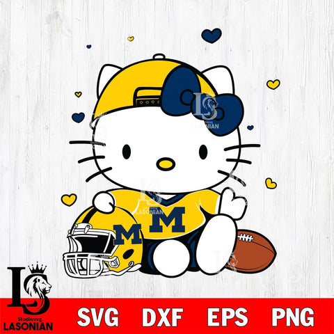 Michigan Wolverines Cute Hello Kitty Football Svg Eps Dxf Png File, NCAA svg, Digital Download, Instant Download