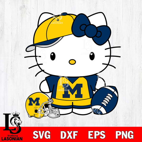 Michigan Wolverines Cute Hello Kitty Football 4 Svg Eps Dxf Png File, NCAA svg, Digital Download, Instant Download