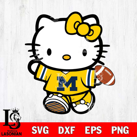 Michigan Wolverines Cute Hello Kitty Football 7 Svg Eps Dxf Png File, NCAA svg, Digital Download, Instant Download