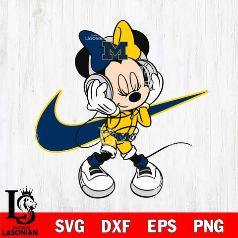 Michigan Wolverines Cute Minnie Mouse Dancing Svg Eps Dxf Png File, NCAA svg, Digital Download, Instant Download