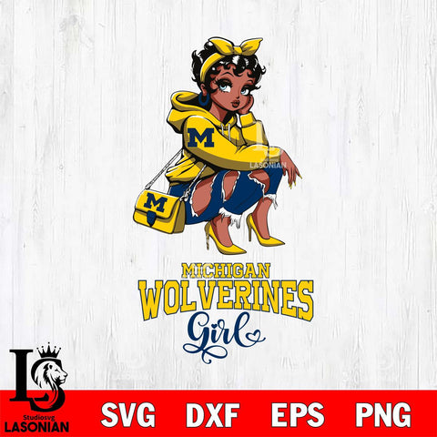 Michigan Wolverines Fashion Black Fan Girl Betty Boop, Svg Eps Dxf Png File, Digital Download
