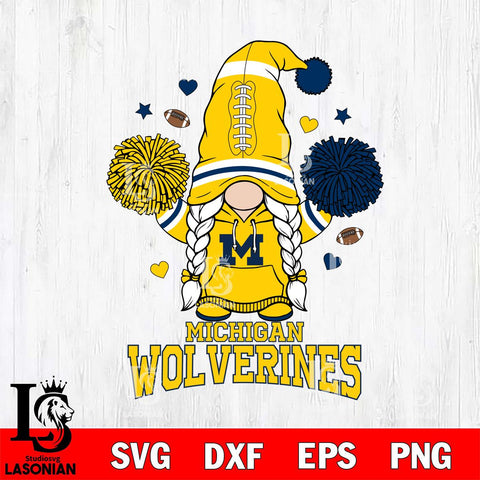 Michigan Wolverines Gnome cheerleader File Cut, NCAA SVG, Digital Download , Criucut , Silhouette