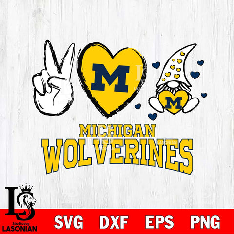 Michigan Wolverines Gnomes Peace & Love Svg Eps Dxf Png File, Digital Download, Instant Download