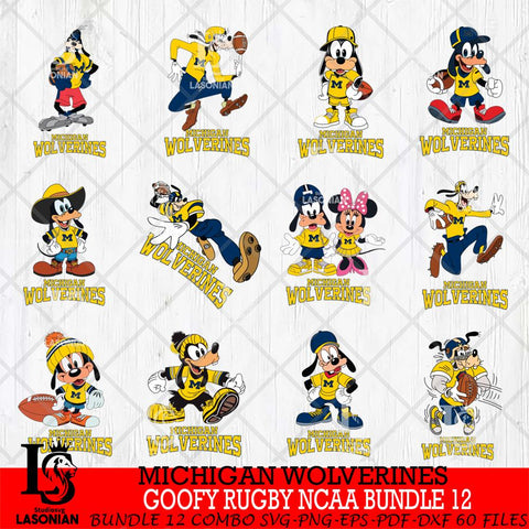 Michigan Wolverines Goofy Rugby Disney NCAA Bundle 12 SVG DXF EPS PNG FILE,NCAA bundle svg ,Football Digital Download,Instant Download, Silhouette