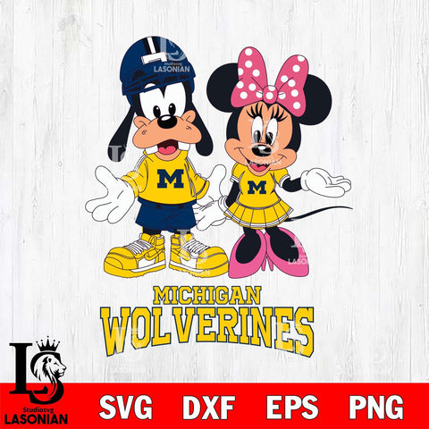 Michigan Wolverines Goofy and Minnie mouse Football SVG DXF EPS PNG FILE,NCAA svg ,Football Digital Download,Instant Download, Silhouette